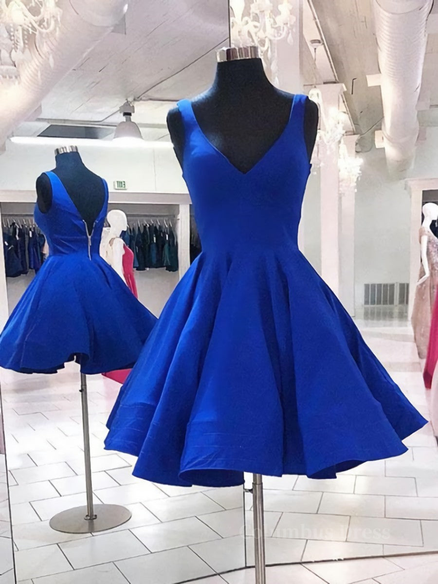 Homecomeing Dresses Short, A Line V Neck Short Royal Blue Prom Dresses, Short Royal Blue Formal Homecoming Dresses