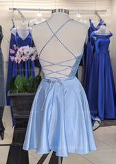 Prom Dress 2047, A-line V Neck Sleeveless Short/Mini Charmeuse Homecoming Dress with Pleated