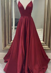 Bridesmaid Dresses Different Colors, A-line V Neck Spaghetti Straps Long/Floor-Length Charmeuse Prom Dress With Pockets
