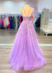 Prom Dress Corset, A-line V Neck Spaghetti Straps Long/Floor-Length Lace Prom Dress With Beading