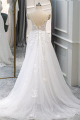 Wedding Dresses Ball Gown, A Line V Neck White Lace Long Prom Dress, White Lace Wedding Dress, White Formal Evening Dress