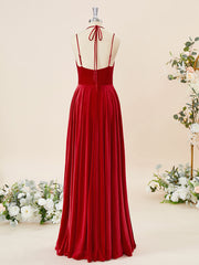 Formal Dresses Size 30, A-line Velvet V-neck Floor-Length Bridesmaid Dress