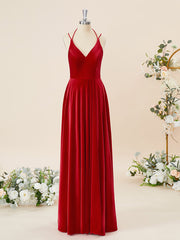 Formal Dresses Fall, A-line Velvet V-neck Floor-Length Bridesmaid Dress