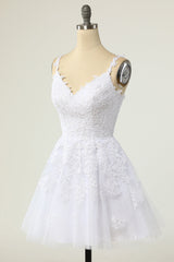 Bridesmaids Dressing Gowns, A-line White Lace Appliques Short Prom Dress