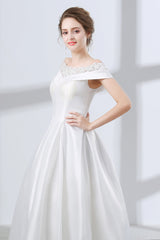 Wedding Dresses Fashion, A-Line White Satin Lace Off The Shoulder Wedding Dresses