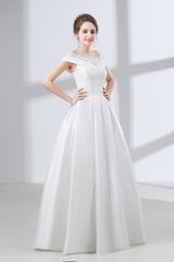 Wedding Dress Fashion, A-Line White Satin Lace Off The Shoulder Wedding Dresses
