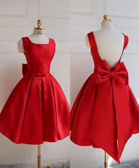 Formal Dress For Wedding Guest, Cute A Line Satin Short Prom Dress, With Bow Evenig Dress
