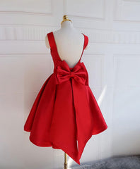 Formal Dresses For Weddings Guest, Cute A Line Satin Short Prom Dress, With Bow Evenig Dress