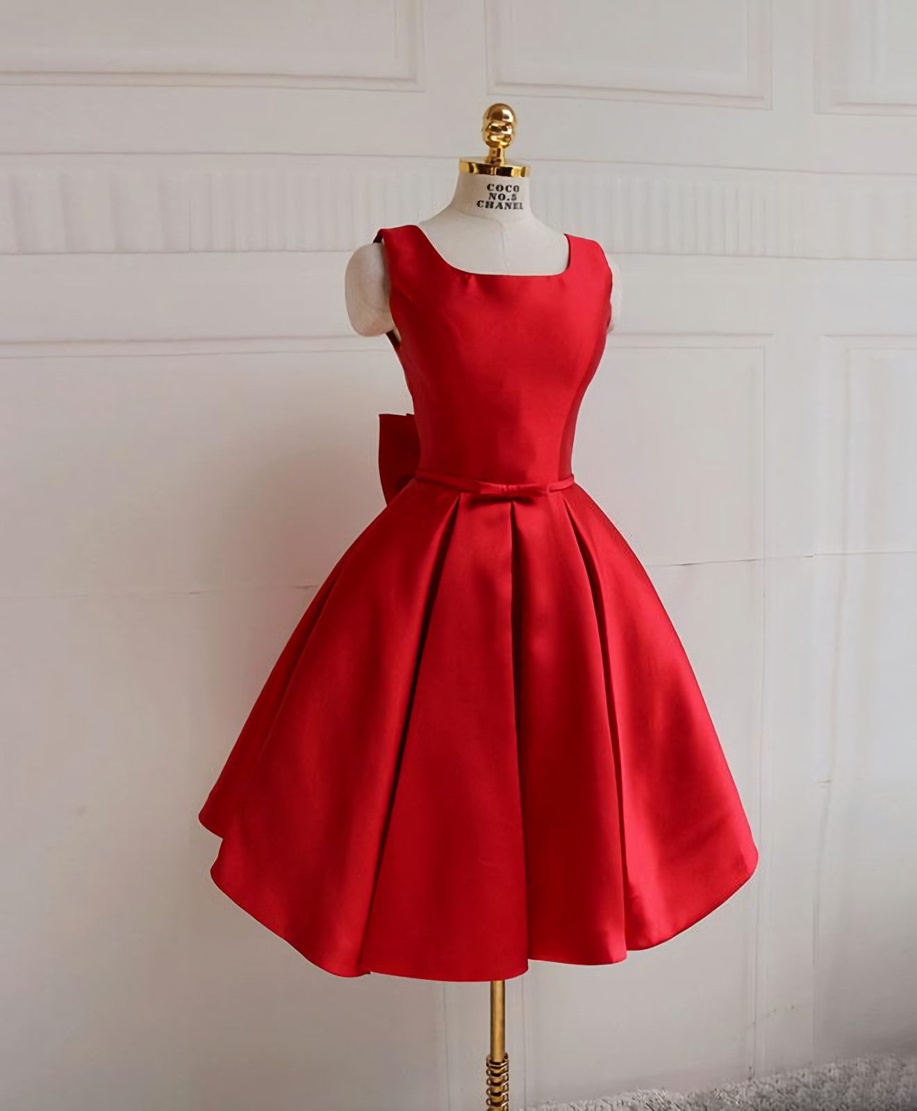 Formal Dresses For Wedding Guest, Cute A Line Satin Short Prom Dress, With Bow Evenig Dress