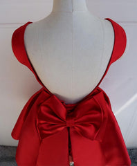 Formal Dress For Wedding Guests, Cute A Line Satin Short Prom Dress, With Bow Evenig Dress