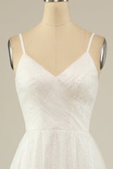 Prom Dresses Sweetheart, A Line Spaghetti Straps White Tulle Party Dress