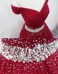 Homecoming Dresses Laces, Adorable Dark Red Homecoming Dress , Tulle Off the Shoulder Party Dress