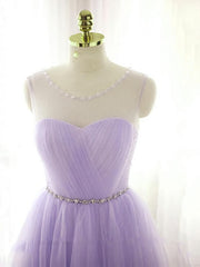Bridesmaids Dresses Purple, Adorable Light Purple Round Neckline Beaded Short Prom Dress, Cute Homecoming Dress