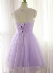 Bridesmaid Dresses Purples, Adorable Light Purple Round Neckline Beaded Short Prom Dress, Cute Homecoming Dress