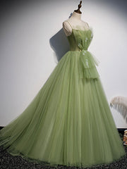 Evening Dresses Simple, Aline Tulle Green Long Prom Dresses, Green Formal Graduation Dress with Beading