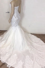 Wedding Dresses Lace Simple, Amazing Long Mermaid Strapless Appliques Lace Wedding Dress