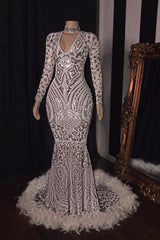 Party Dress Codes, Amazing Sequins V-neck Long Sleeve Mermaid Prom Dresses