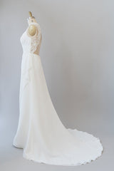 Wedding Dresses Shapes, Awesome Long Sheath Lace Chiffon Backless Wedding Dress