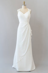 Wedding Dresses Uk, Awesome Long Sheath Lace Chiffon Backless Wedding Dress