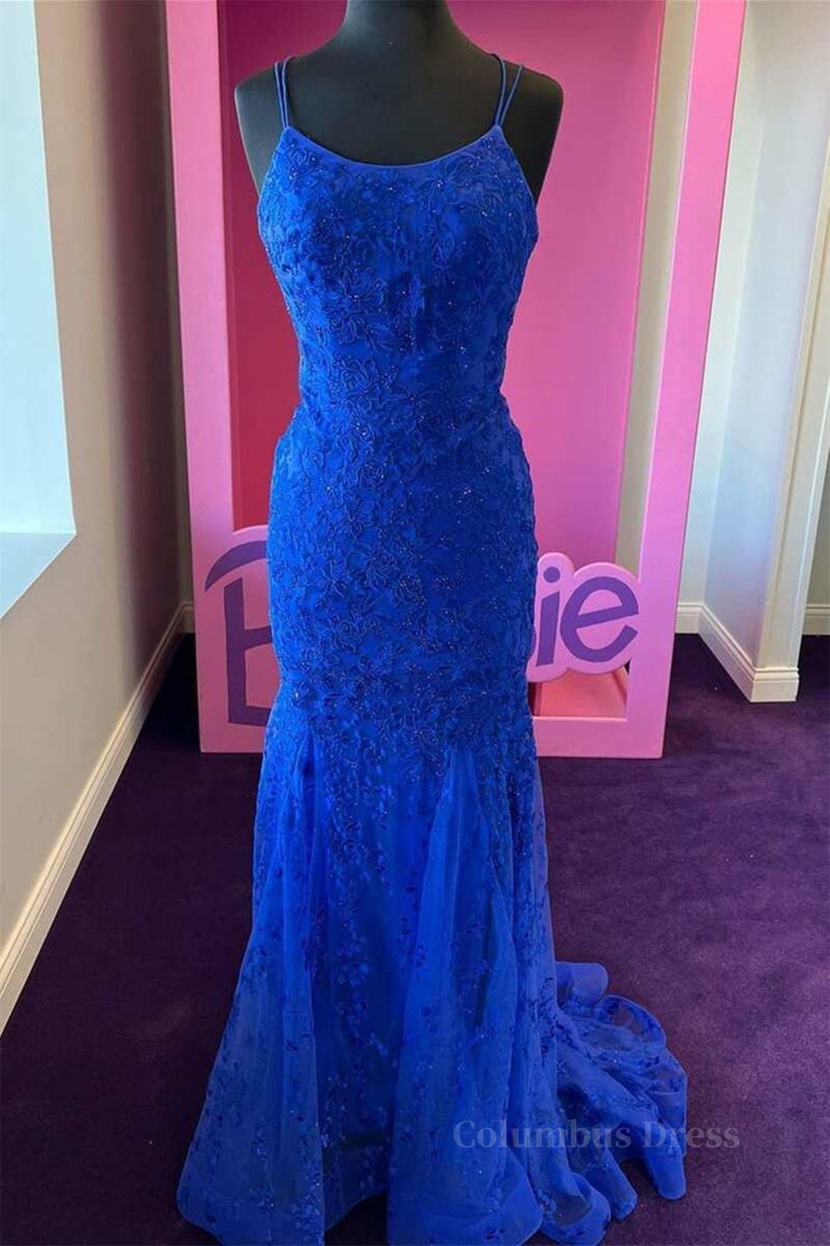 Bridesmaid Dresses Quick Shipping, Backless Mermaid Blue Lace Tulle Long Prom Dress, Mermaid Blue Formal Dress, Blue Lace Evening Dress