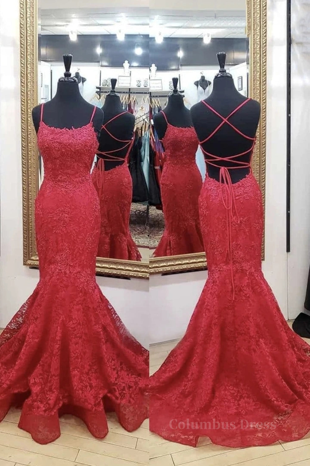 Evening Dresses Classy, Backless Mermaid Red Lace Long Prom Dress, Mermaid Red Lace Formal Dress, Red Lace Evening Dress