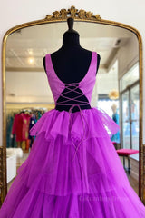 Formal Dresses For Fall Wedding, Backless Purple High Low Prom Dresses, Open Back Purple High Low Formal Evening Dresses