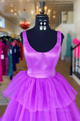 Formal Dress For Girls, Backless Purple High Low Prom Dresses, Open Back Purple High Low Formal Evening Dresses