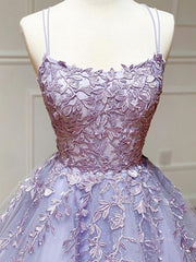 Bridesmaid Dress Modest, Backless Purple Lace Prom Dresses, Open Back Purple Lace Formal Evening Dresses