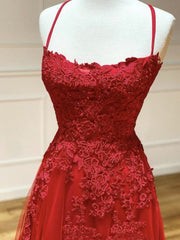 Formal Dresses Online, Backless Red Lace Prom Dresses, Open Back Red Lace Formal Evening Dresses