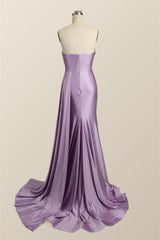 Homecoming Dress With Tulle, Sweetheart Lilac Ruched  Mermaid Long Formal Dress