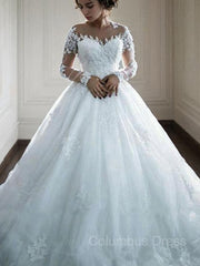 Wedding Dress V, Ball Gown Bateau Court Train Tulle Wedding Dresses With Appliques Lace