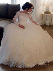 Wedding Dress Cost, Ball Gown Bateau Floor-Length Lace Wedding Dresses
