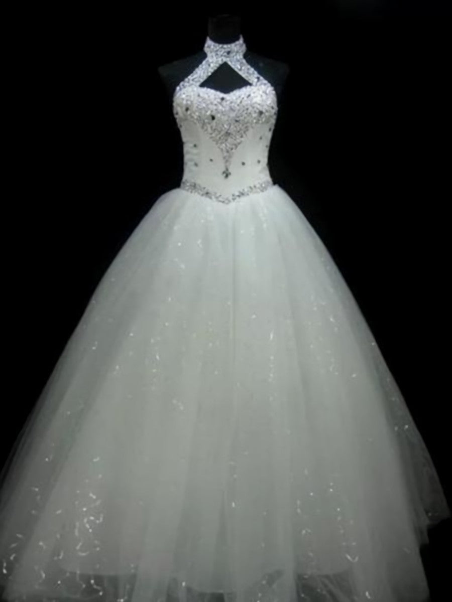 Wedding Dress Dresses, Ball-Gown Halter Beading Floor-Length Tulle Wedding Dress