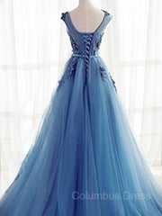 Bridesmaids Dresses Mismatched Fall, Ball Gown Jewel Sweep Train Tulle Evening Dresses With Appliques Lace
