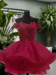 Bridesmaid Dresses Quick Shipping, Ball-Gown Off-the-Shoulder Appliques Lace Short/Mini Organza Dress