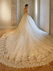 Wedding Dress Places Near Me, Ball Gown Off-the-Shoulder Cathedral Train Tulle Wedding Dresses With Beading