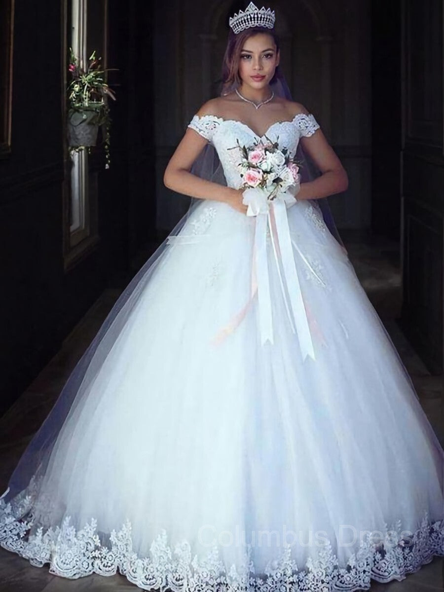 Wedding Dresses Couture, Ball Gown Off-the-Shoulder Floor-Length Tulle Wedding Dresses