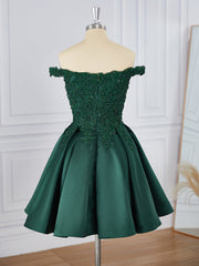 Homecoming Dress Stores, Ball-Gown Satin Off-the-Shoulder Beading Short/Mini Dress