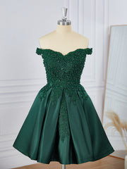 Homecoming Dress Website, Ball-Gown Satin Off-the-Shoulder Beading Short/Mini Dress