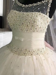 Wedding Dress Outfits, Ball-Gown Scoop Beading Floor-Length Tulle Wedding Dress