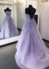 Evening Dresses Fitted, Ball Gown Scoop Neck Long/Floor-Length Tulle Prom Dress
