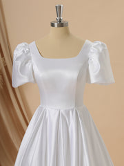 Wedding Dress For Fall Wedding, Ball Gown Short Sleeves Charmeuse Square Chapel Train Wedding Dress