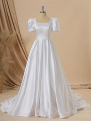 Wedding Dresse Lace, Ball Gown Short Sleeves Charmeuse Square Chapel Train Wedding Dress