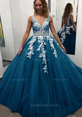 Formal Dress For Wedding Guests, Ball Gown Sleeveless Long/Floor-Length Tulle Prom Dress With Lace Appliqued Beading