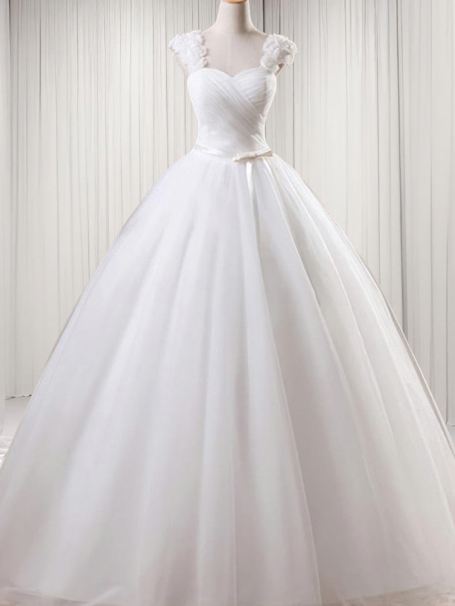 Wedding Dresses Boho, Ball-Gown Square Ruffles Floor-Length Tulle Wedding Dress
