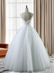 Wedding Dresses Ideas, Ball-Gown Sweetheart Applique Floor-Length Tulle Wedding Dress