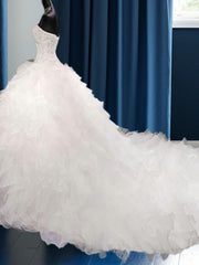 Wedding Dress Designs, Ball-Gown Sweetheart Beading Cathedral Train Organza Wedding Dress