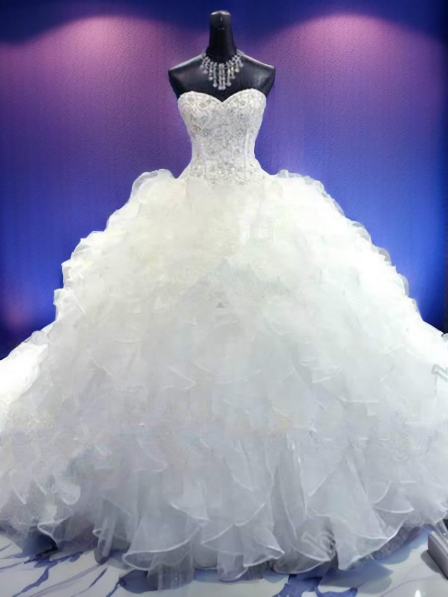 Wedding Dress Beautiful, Ball-Gown Sweetheart Beading Cathedral Train Organza Wedding Dress