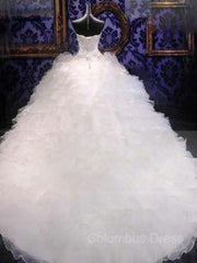 Wedding Dress Costs, Ball Gown Sweetheart Cathedral Train Organza Wedding Dresses With Beading