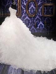 Wedding Dresses Cost, Ball Gown Sweetheart Cathedral Train Organza Wedding Dresses With Beading